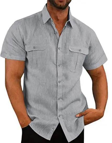 Shirts for Men Handmade Shirt Man Double Pocket Shirt Short Sleeve Men Shirt Linen Shirts for Men Men Cotton Shirt Short Sleeve - AIAZ