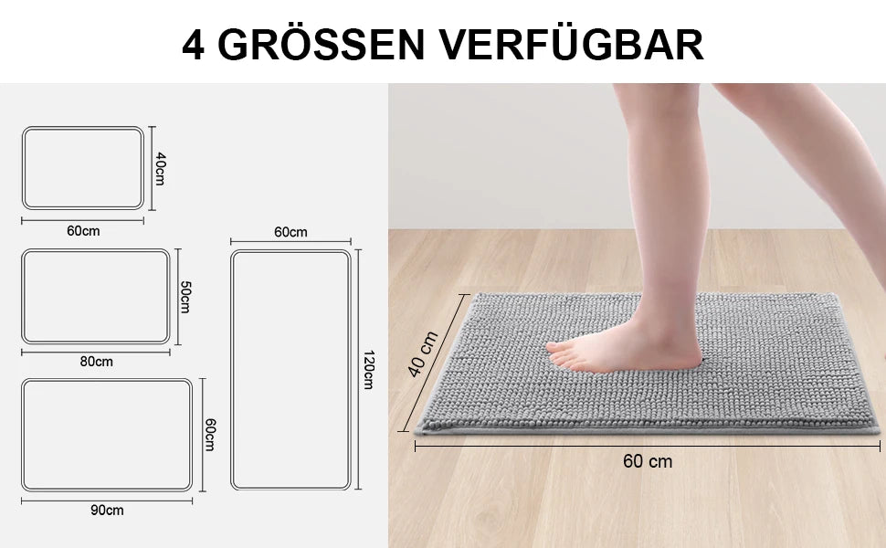 Kitinjoy Luxury Chenille Bath Mat Soft Non-slip Bathroom Shower Rug Extra Absorbent Mat Washable Quick Drying Foot Floor Carpets