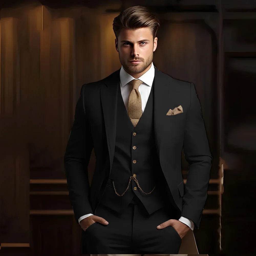 Formal Men's Suits for Groom 3 Pieces Khaki Wedding Groom Tuxedo Slim Fit 2025 Male Fashion Suit Jacket with Pants Vest - AIAZ