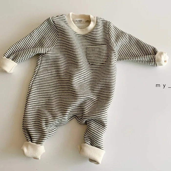 2025 Autumn New Baby Boy Girl Long Sleeve Romper Cotton Newborn Fashion Striped Jumpsuit Infant Simple Casual Clothes 0-24M