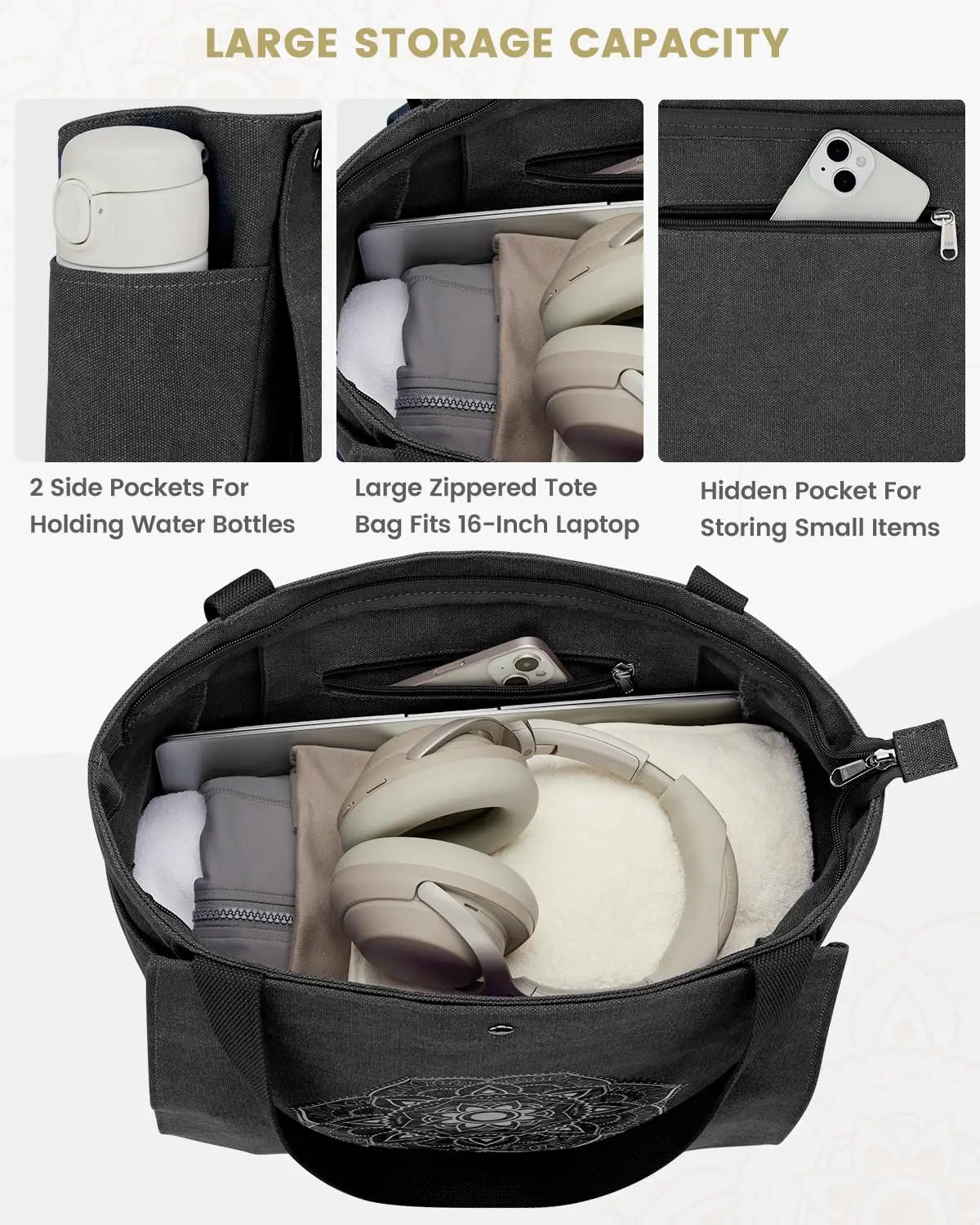 Yoga Mat Bag with Pockets Fits All Size Mats Multi-Functional Storage Pockets Durable Canvas Large Yoga Mat Tote Sling Carrier