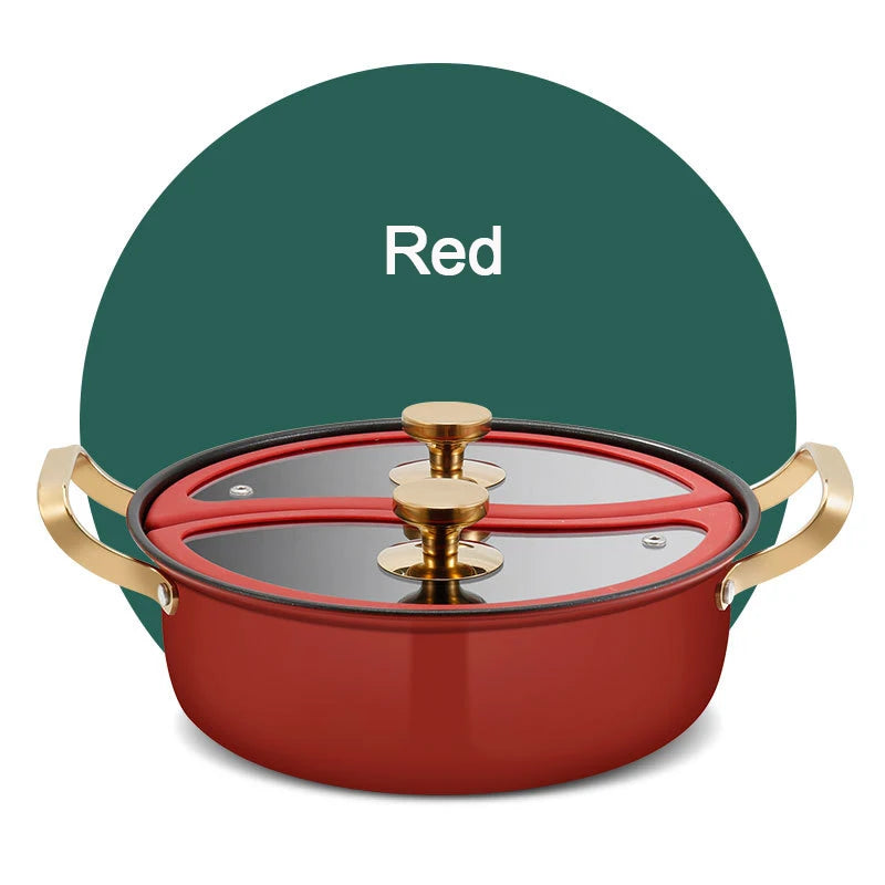 304 Stainless Steel Double-flavor Hot Pot with Lid Thickened Double Ear Soup Pot Household Induction Cooker Double Flavor HotPot
