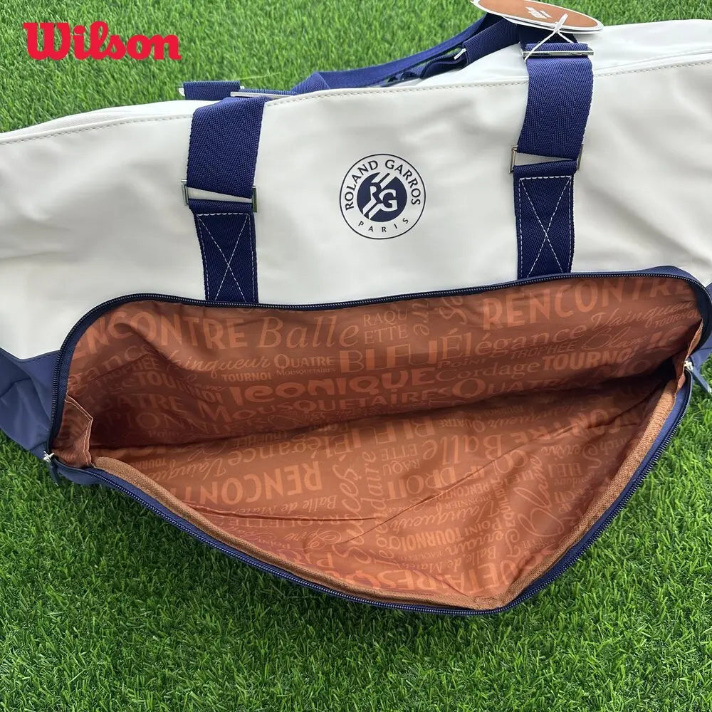 Wilson 2023 Navy 4-6pcs Tennis Racket Bag Super Tour Nylon Large Tennis Bag for 6 Racquets With Two Compartment