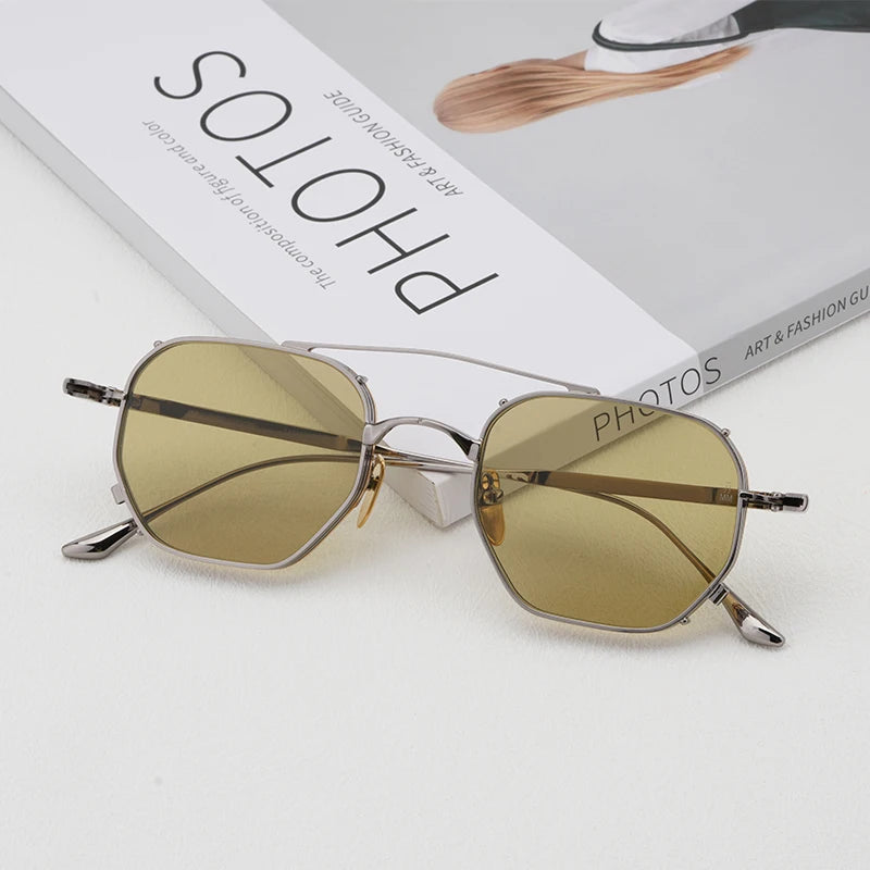 MARBOT Sunglasses Double Bridge Design Handmade Quality Alloy Rectangular Designer Brand Classic Alloy Glasses Outdoor UV400