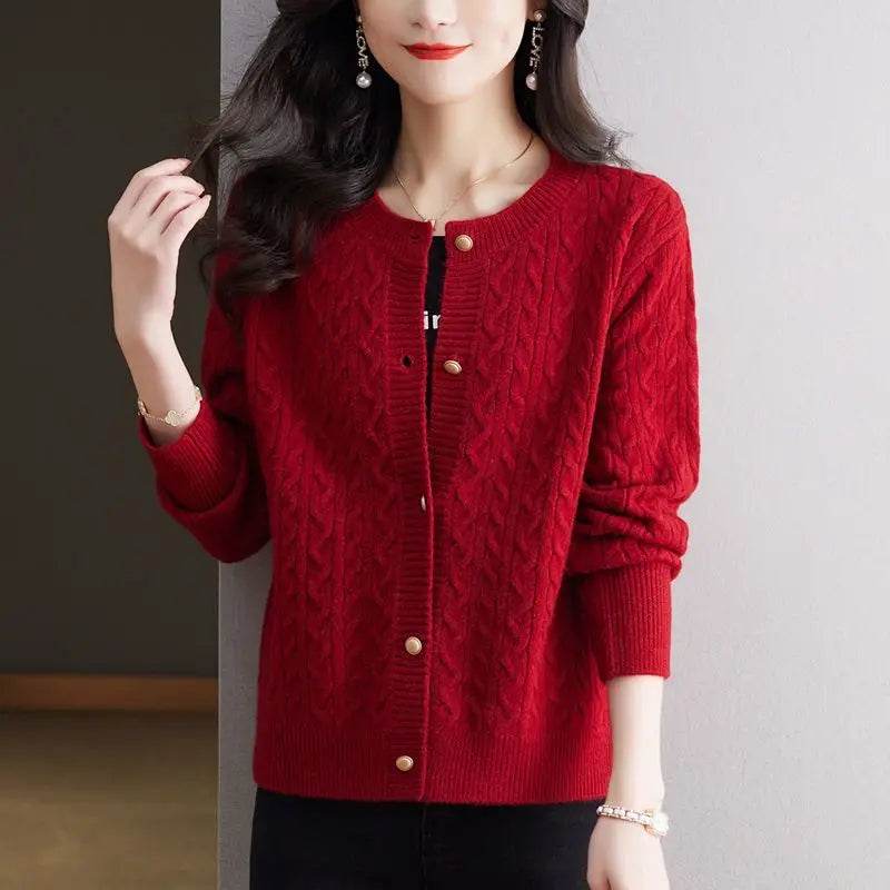 Knitted Cardigan Women's Short Spring Autumn New Top Round Neck Loose Fashionable Sweater Casual Jacket - AIAZ
