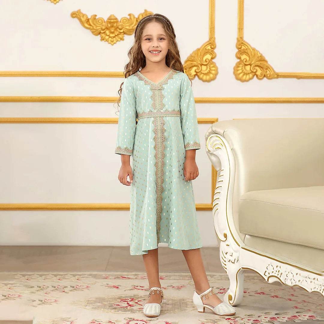 Muslim Girls Dress Gown Dubai Abaya Longsleeve Girls Children Clothing Embroidered Abaya for Eid al-Fitr Ramadan 4-12Y - AIAZ
