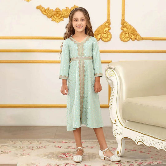 Muslim Girls Dress Gown Dubai Abaya Longsleeve Girls Children Clothing Embroidered Abaya for Eid al-Fitr Ramadan 4-12Y - AIAZ