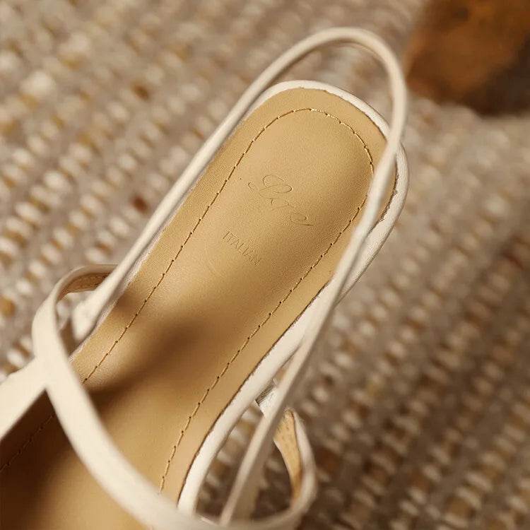 Summer Sandals Sheep Leather Women Shoes Pointed Toe Low Heel Women Pumps Genuine Leather Cover Toe Sandals for Women Handmade - AIAZ