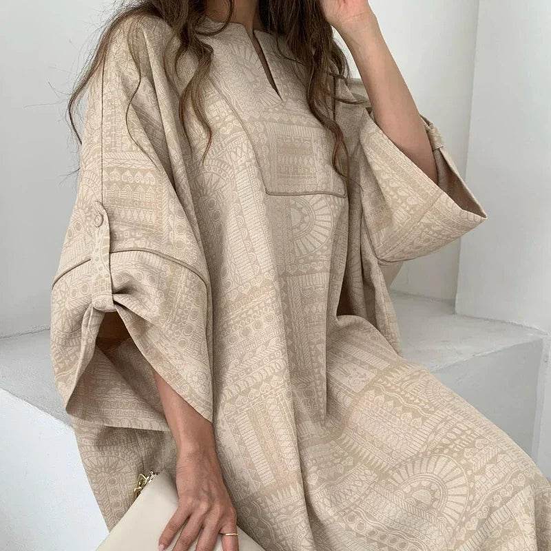 2024 Summer Fashion New Muslim Women Loose Ethnic Style Plus Size Dress Printed Square Neck Elegant Casual Party Women's Wear - AIAZ