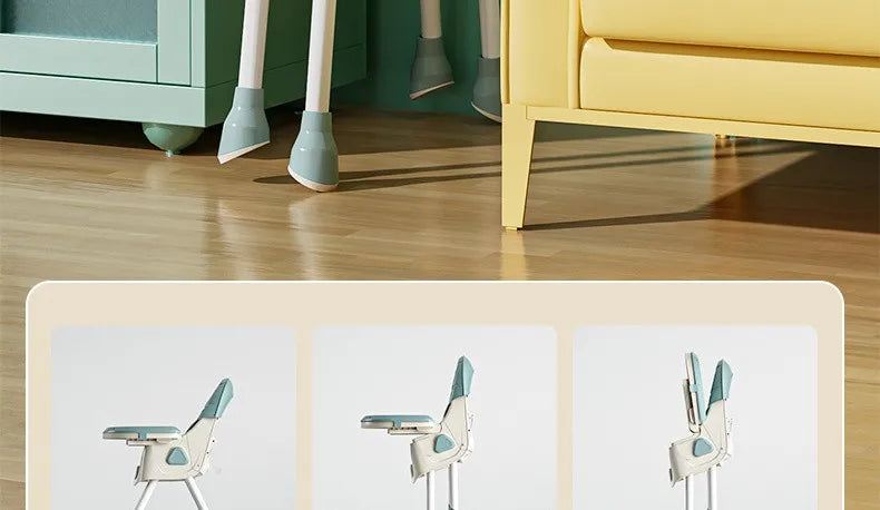 Portable Kids Dining Chair,Reinforced Steel Frame Non-Slip Base,Foldable with Wheels Adjustable Tray,Multi-Use Highchair