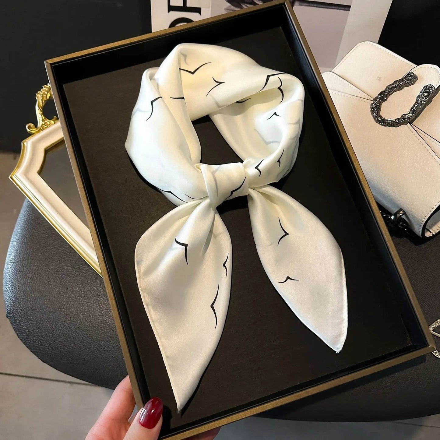 Luxury Chain Print Small Square Scarf Simulated Silk Thin Neck Scarf Fashion Sunscreen Headscarf For Women 70x70cm - AIAZ