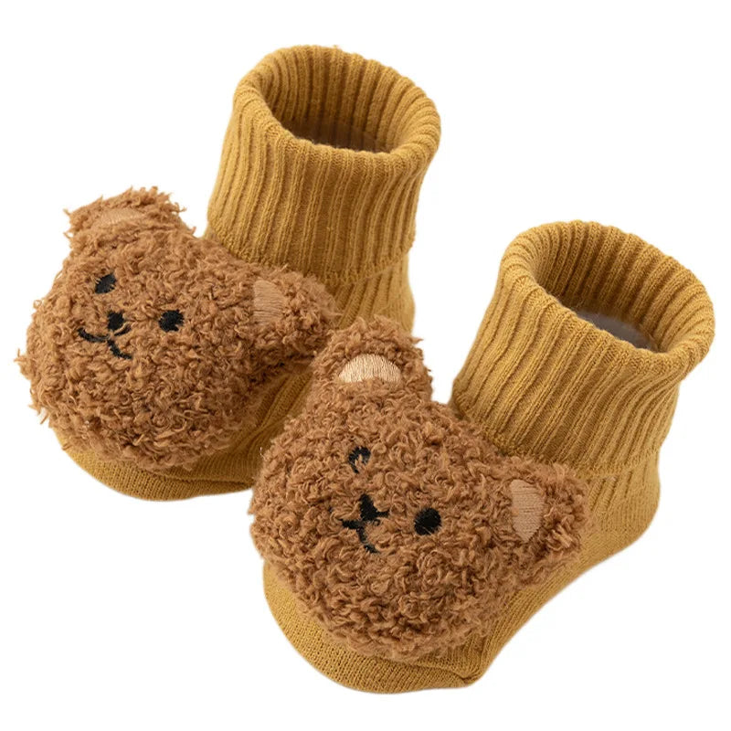 Cute Cartoon Bear Baby Socks for Boys Girls Spring Autumn Soft Cotton Anti Slip Soled Newborn Toddler Sock Kids Warm Socken