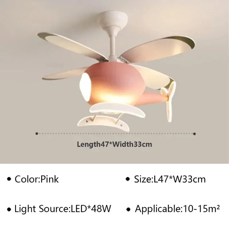 Cartoon Ceiling Lamps for Room Helicopter Fan Chandelier for Children's Bedroom Indoor Led Lights Fixture Luster Home-appliance