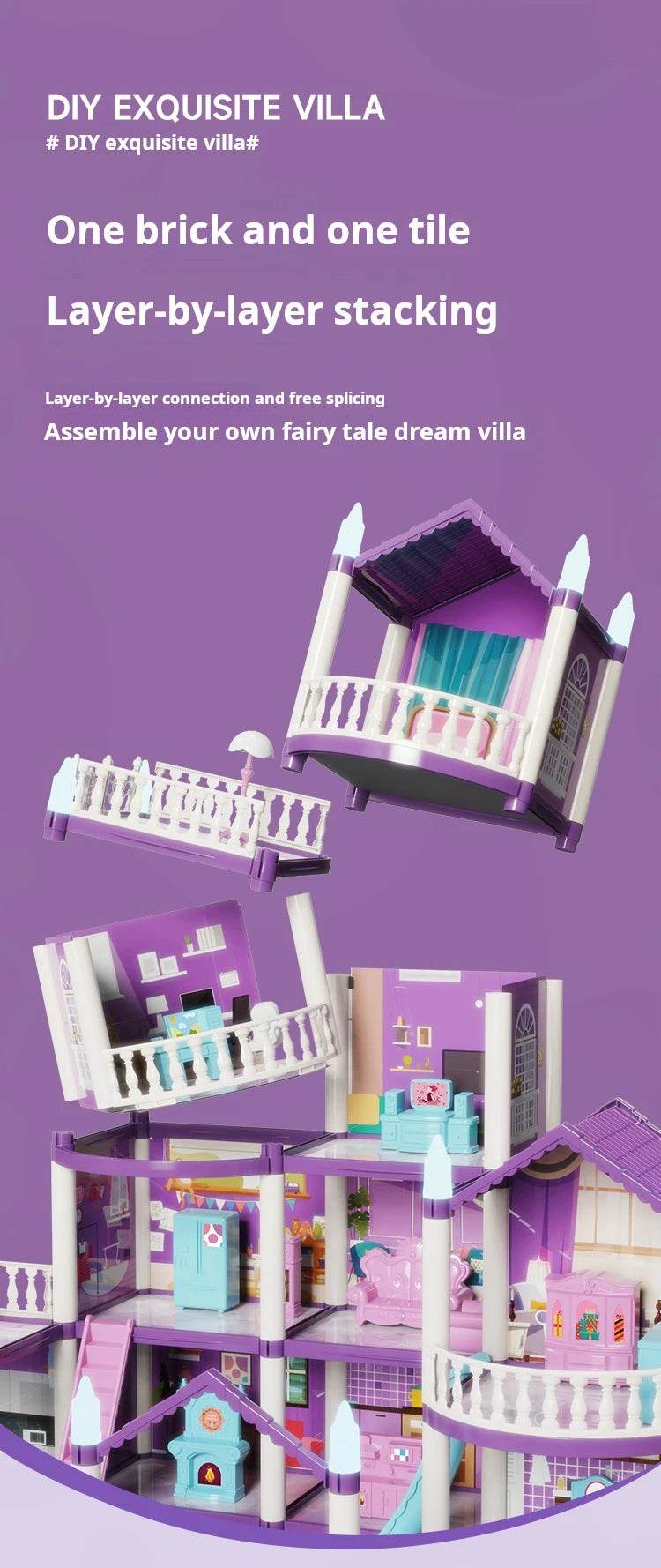 3D DIY Fantasy Princess Castle Villa Assembly Doll House Set Toys, Girls Home Toys & 3D Kids Toys - AIAZ