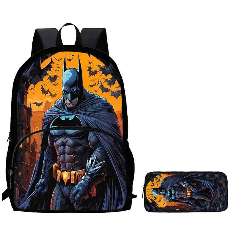 2Pcs Set School Backpack with Front Pocket,Cartoon Batman School Bags for Girls Boys,Large Batman Child Backpack for Aged 5-10 - AIAZ