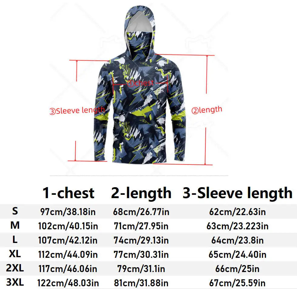 Men Hood Fishing Shirt long sleeve fishing t shirt uv protection Fishing Apparel