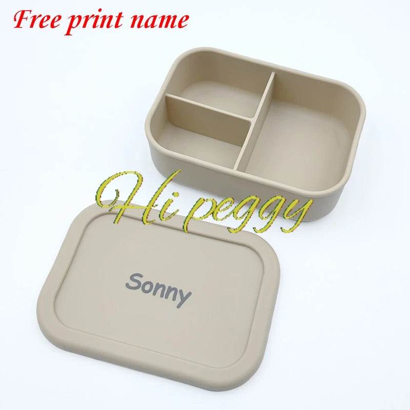 Personalized Name Lunch Box 3 Compartment Silicone Bento Box Portable Leak Proof Microwave Oven Lunch Box Picnic Food Container - AIAZ