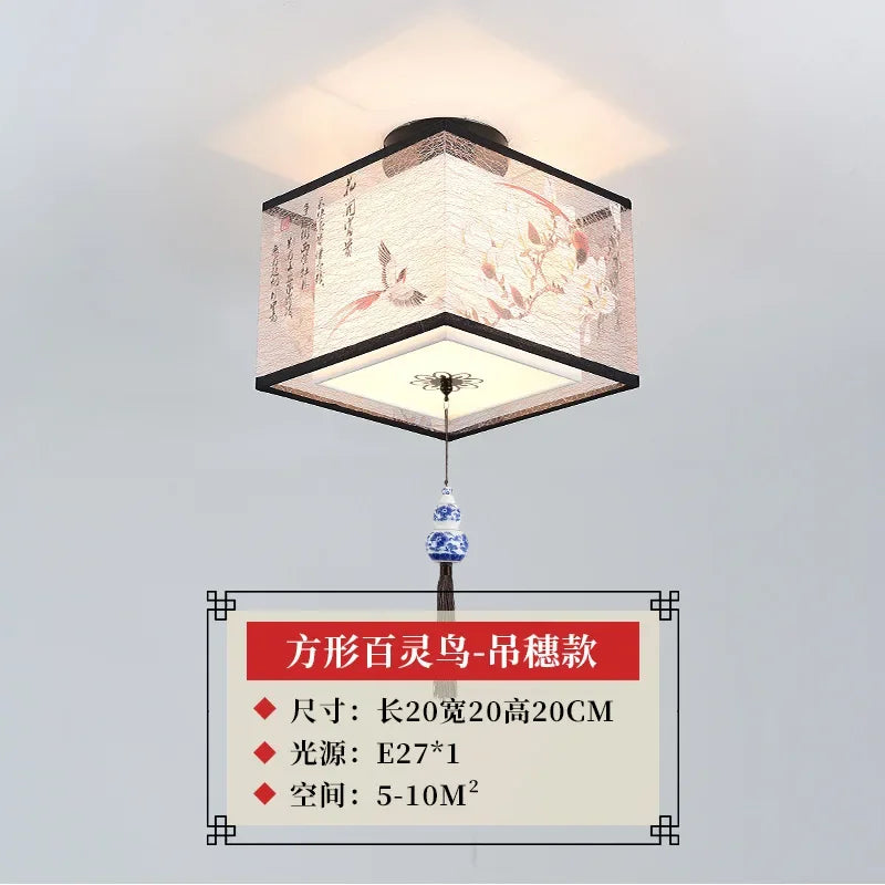 New Chinese Chandelier Lustre Ceiling Lamp Simple Corridor Chinese Painting Ceiling Lights Creative Suspendu Lotus Led Lighting