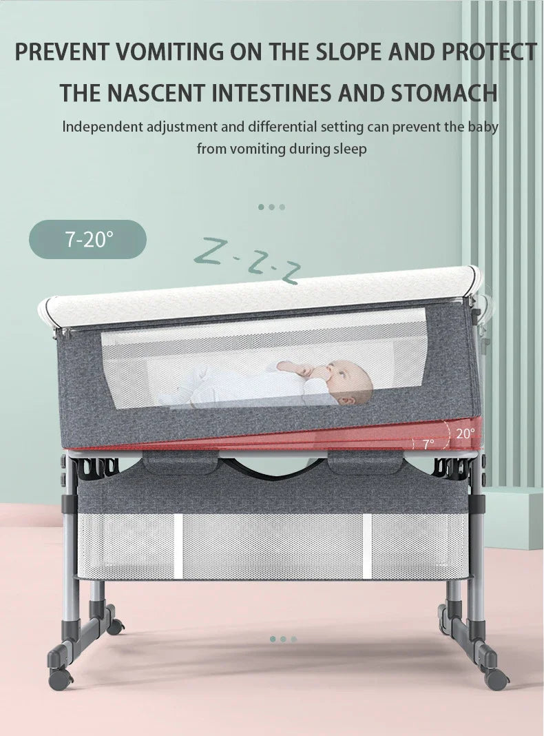 Twin Bassinet Portable Movable Newborn Crib Folding Height Adjustable Splicing Big Bed Baby Crib Baby Bed