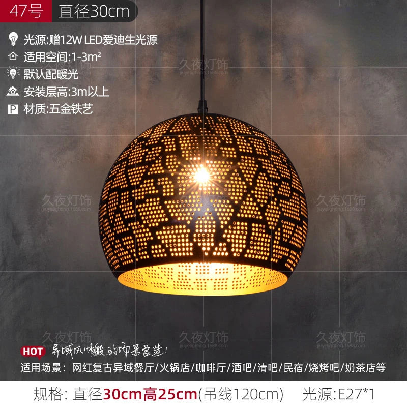 Southeast Asian Pendant Lights Antique Hollow Hanging Light Fixture Thai Arabian Restaurant Bedroom Moroccan Decorative Lamps