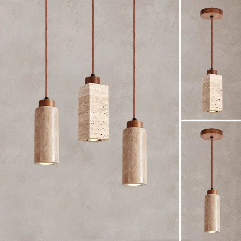 Japanese Wabi Sabi Yellow Marble Chandelier Creative Restaurant Dining Desk Bar Bedroom Pendant Lamp Homestay Art Decor Lighting