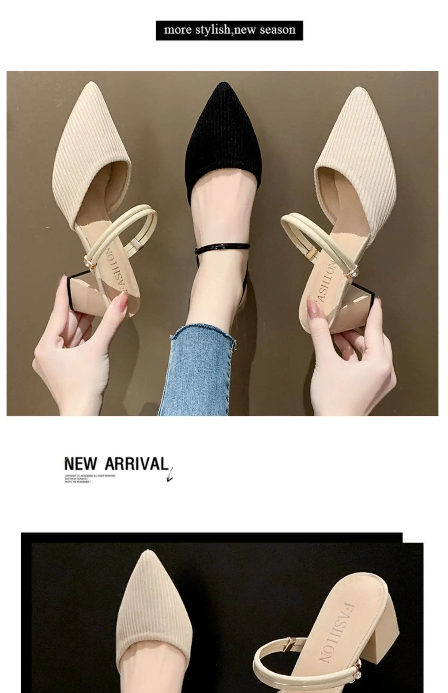Korean Sle High Heel Sandals Women Summer Outdoor Wear Pointed Toe Double Wear Mules Cover Head f Slip Small Fraance Wind - AIAZ