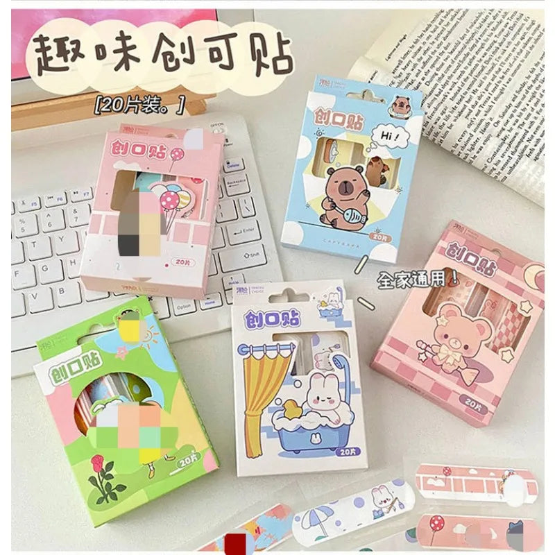 20pcs/box Cute Cartoon Waterproof Breathable Bandages for Girls Baby High Aesthetic Adhesive Wound Care Anti Blister Plasters