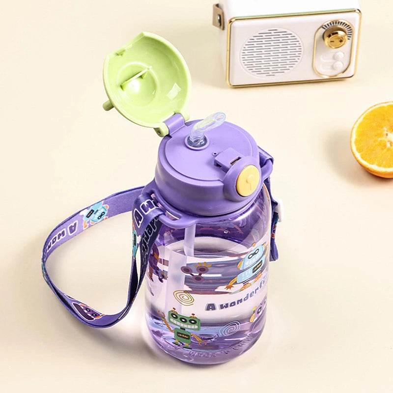 600ml Kids Water Sippy Cup Kids Water Bottle with Straw and Handle Portable Drinking Bottle Cup Children Outdoor Cups - AIAZ