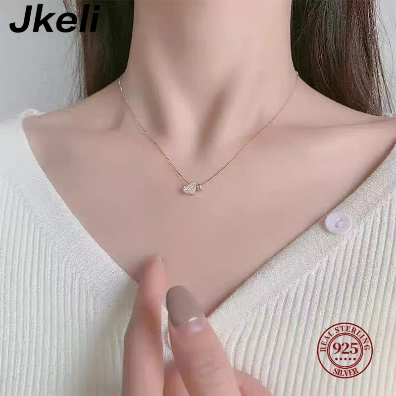 Jkeli 100% 925 Sterling Silver Charm Romantic Love Heart Pendant Box Link Chain Necklace for Women Fashion Wedding Jewelry