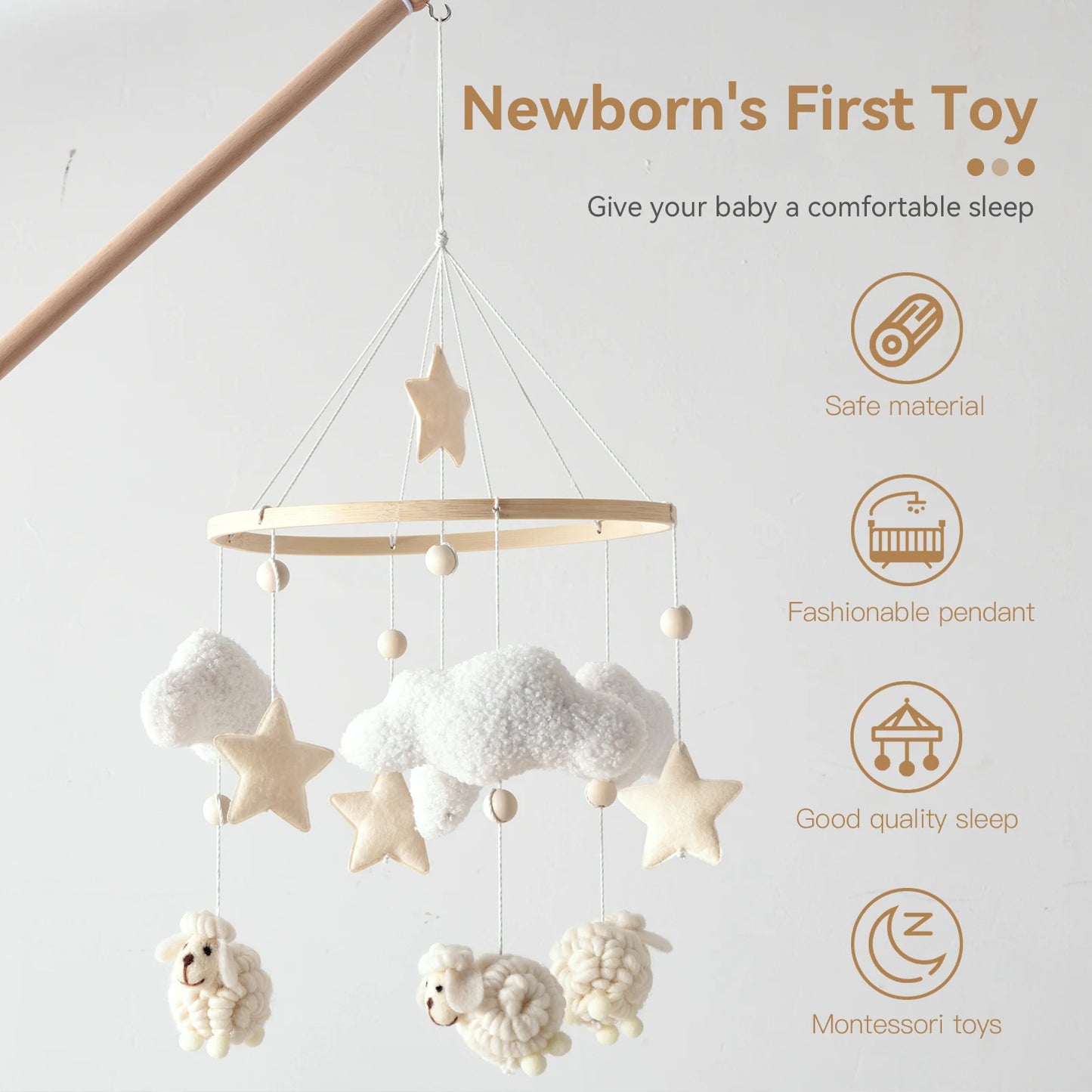 Baby Crib Mobile Wooden Wind Chime Bed Bell, Animal Crib Mobile With Music for Girls and Boys, Mobile for Bassinet Room Decor