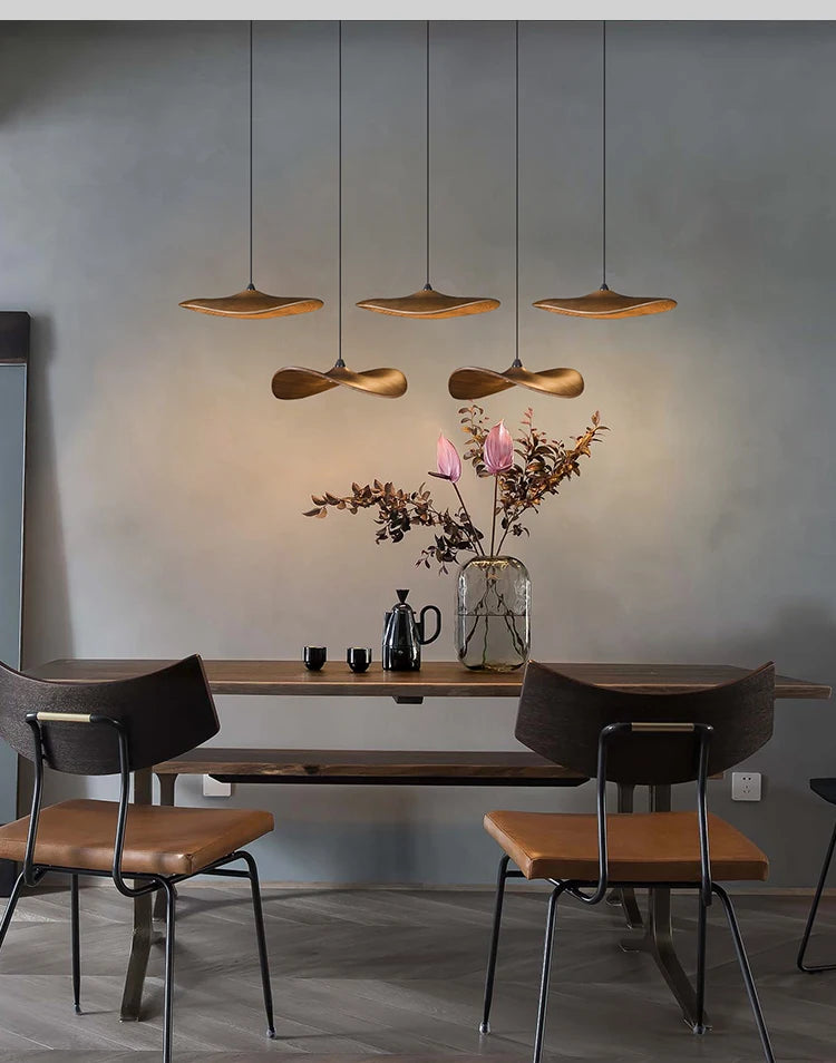 Japanese Lotus Leaf Chandelier Wabi Sabi Solid Wood Lamp Living Dining Room Zen Tearoom Villa Duplex Kitchen Island Linear Light