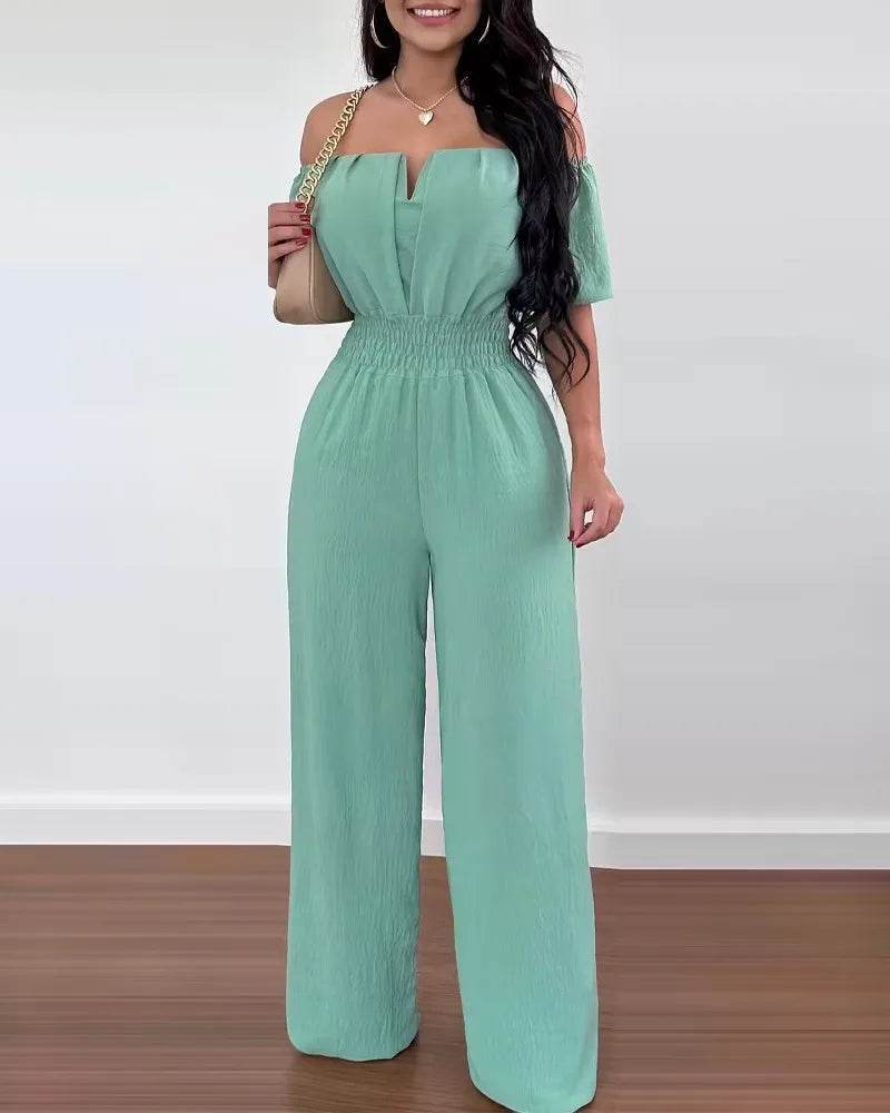 Lady Print High Waist Jumpsuit Sexy Off Shoulder Short Sleeve Wide Leg Pants Jumpsuits Women Fashion Casual Summer Women Clothes - AIAZ