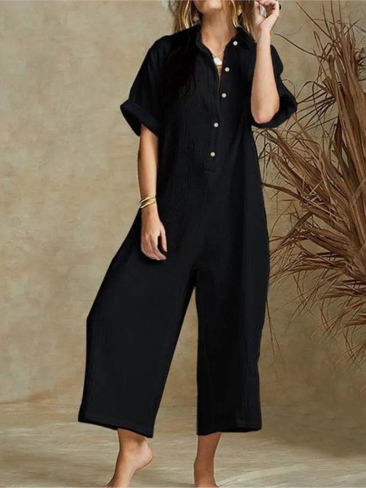 Summer Casual Workwear Jumpsuit Cotton And Linen Women's Trousers Spring Summer Elegant Office Lady Loose Simple Jumpsuits - AIAZ