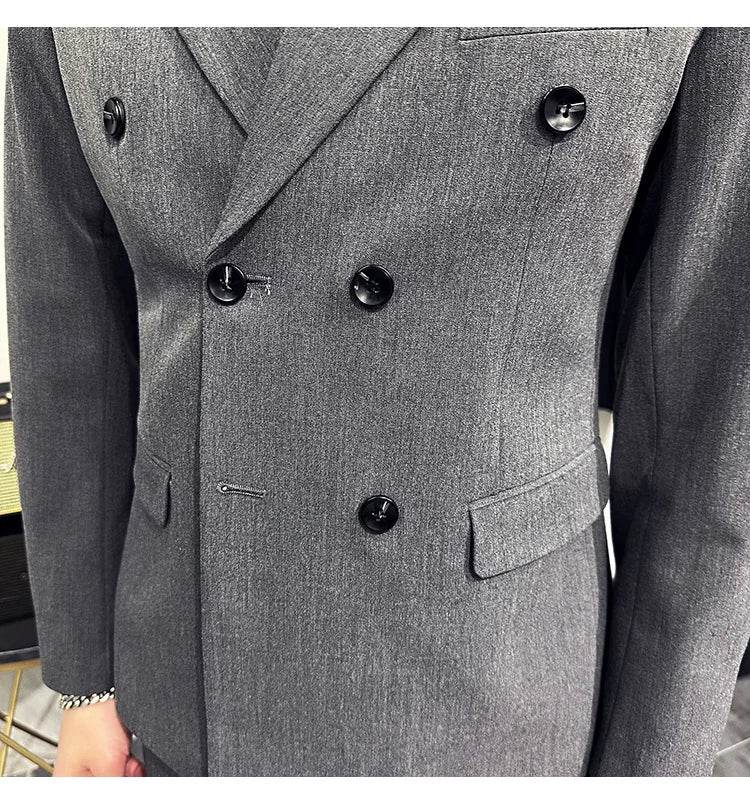 Jackets + Pants / Groom's Wedding Dress Best Fashion Mans Double -breasted Suit Blazer Trousers Male Formal Business Office Suit - AIAZ