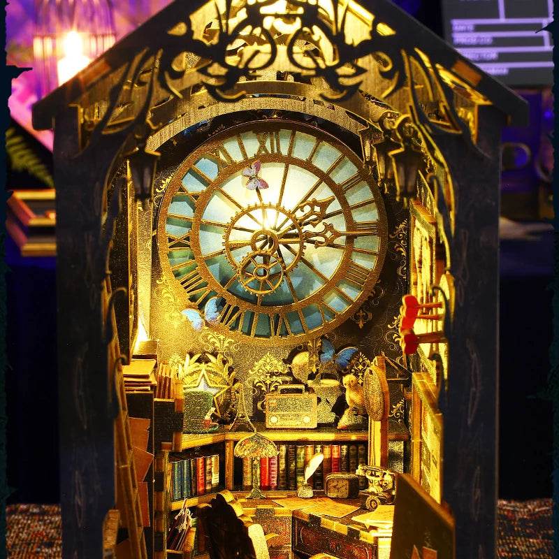 DIY Book Nook Kit Miniature Doll House With LED Light 3D Puzzle Model Building Wooden Bookshelf Bookend Toy Adults Birthday Gift - AIAZ
