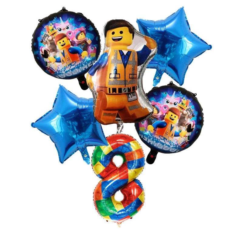 6pcs Building Block Party Balloon Colorful Foil Number Baby Shower Blocks Themed Decorations Children Birthday Party Supplies - AIAZ