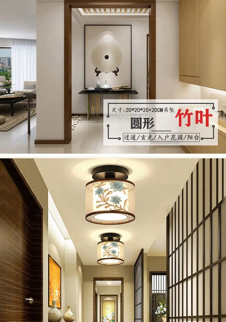 New Chinese Chandelier Lustre Ceiling Lamp Simple Corridor Chinese Painting Ceiling Lights Creative Suspendu Lotus Led Lighting