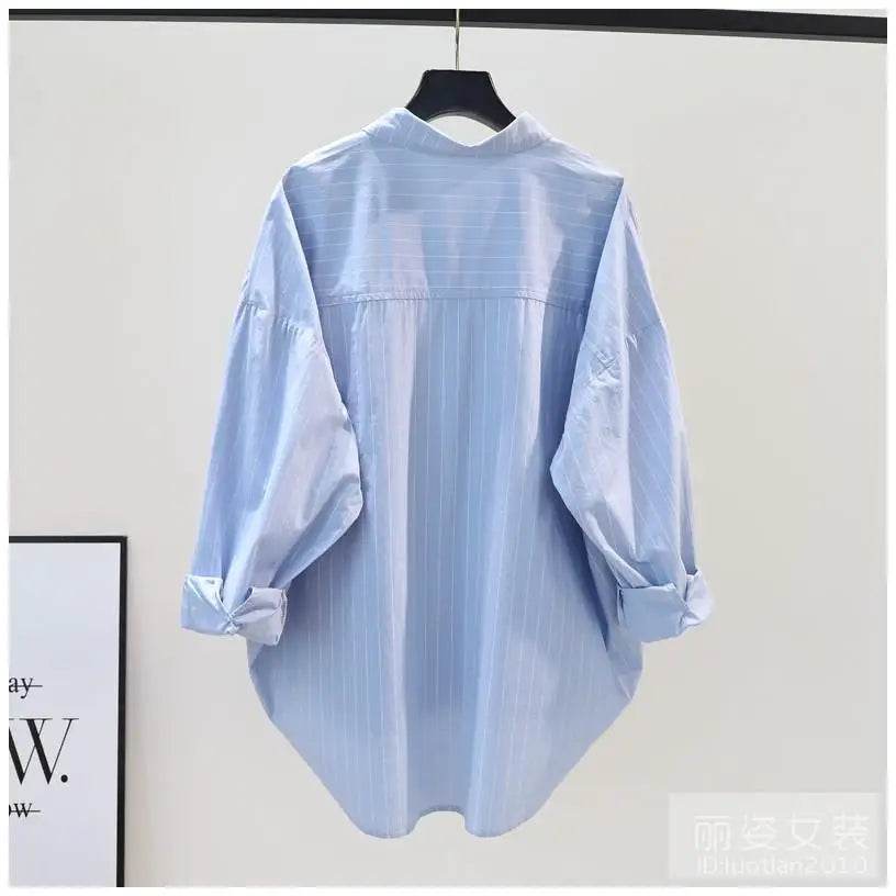 Women's Clothing 2023 Striped Simplicity Fashion Casual Spring Summer Thin Pockets Turn-down Collar Button Loose Formal Blouses - AIAZ