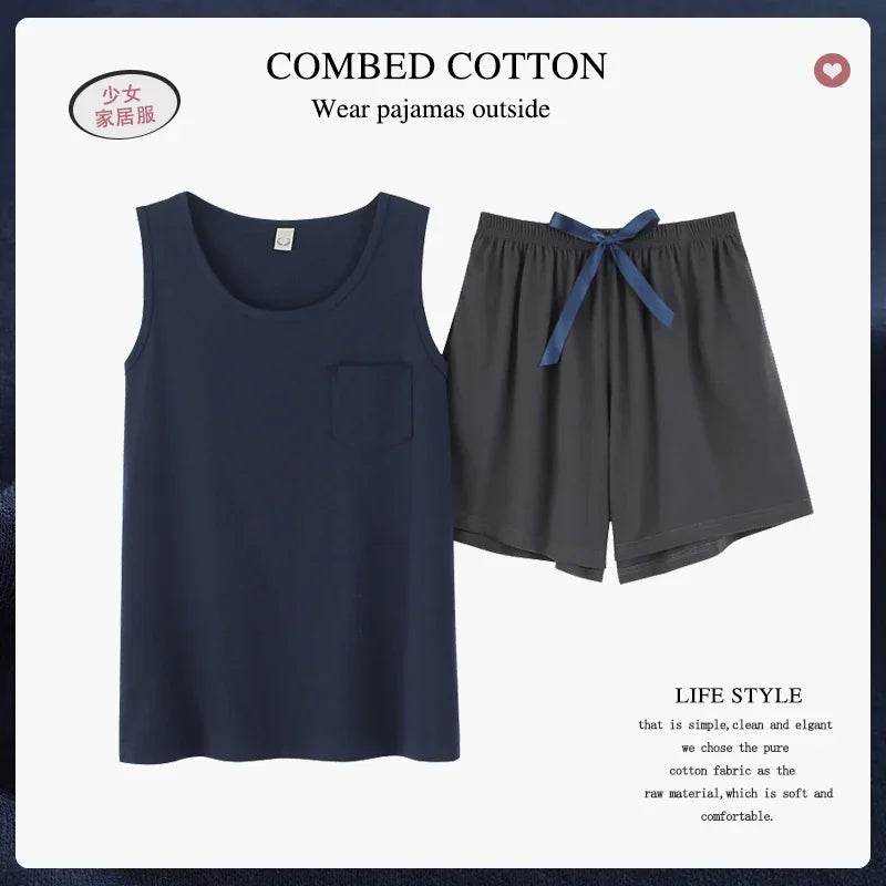 New women's pajamas set summer Cotton solid color top print shorts sleepwear Korean kawaii home clothes pijama two piece set - AIAZ