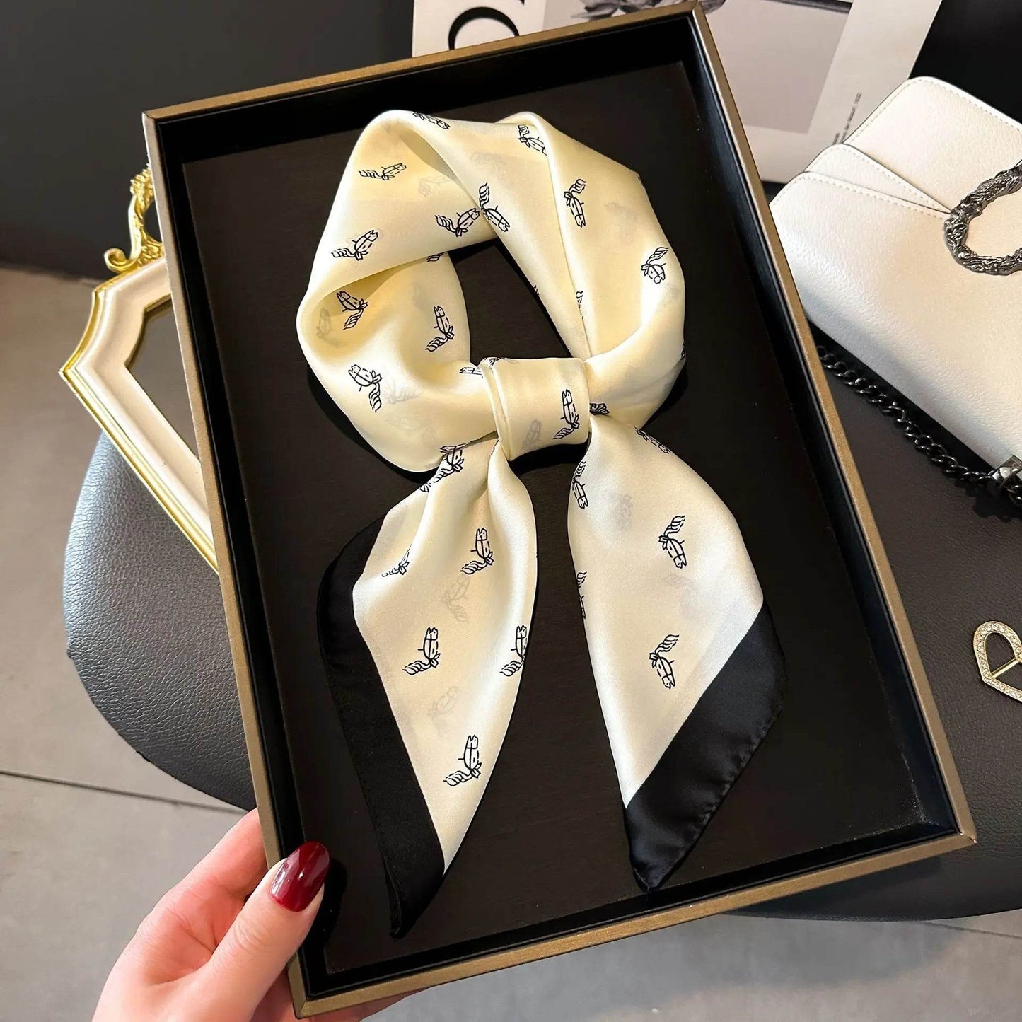 Luxury Chain Print Small Square Scarf Simulated Silk Thin Neck Scarf Fashion Sunscreen Headscarf For Women 70x70cm - AIAZ