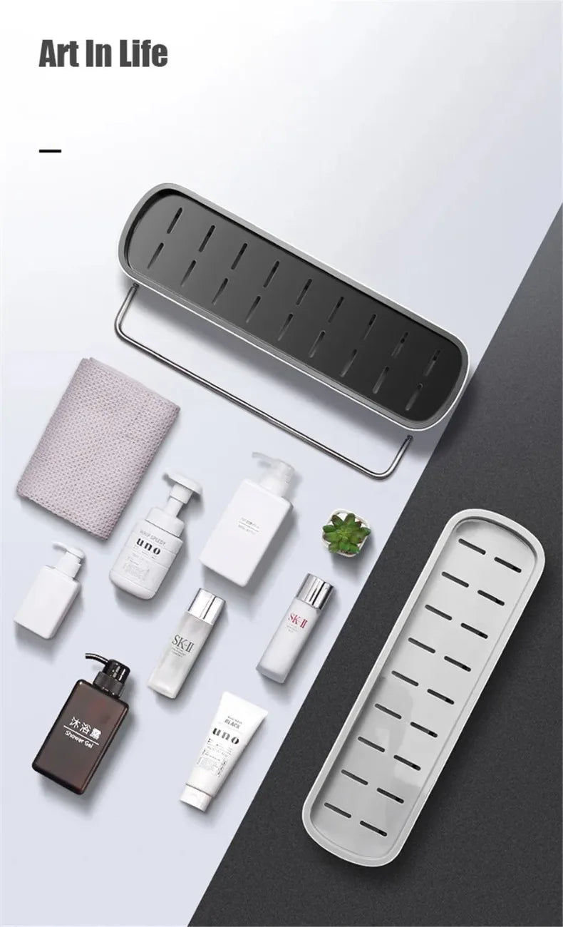 ECOCO Bathroom Shelves Organizer Storage Rack Wall Mount Towel Shelf Shampoo Rack with Towel Bar Rack Kitchen Accessories