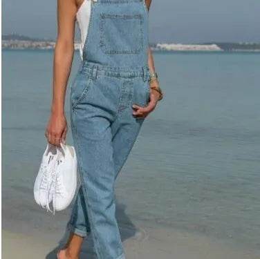 Women's Spring/Autumn Fashion Slimming Denim Suspenders, British Style Loose Leisure Small Leg Pants, Pencil Pants Suspenders - AIAZ