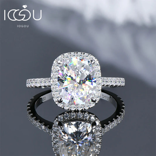 IOGOU Luxury 4ct Moissanite Halo Engagement Ring Certified Cushion Cut Diamond Wedding Rings 925 Sterling Sliver Wedding Jewelry