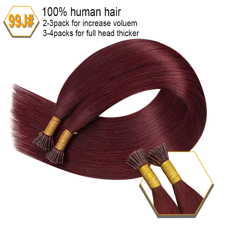 100% Human Hair Straight I Tip Hair Extensions Natural Real Human Fusion Hair Extensions Keratin Capsule Brown 613 Blonde Color