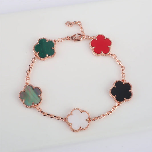 Hot Sale 11 Color Natural Stone Five Leaf Flower Plant Adjustable Bracelet Classic for Woman Fashion Party Jewelry Gift Clover