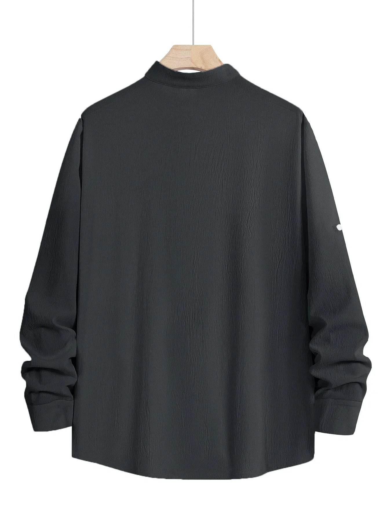 Men's Linen Shirt Summer 2025 Casual Short Sleeve Breathable Stand Collar Loose Fit Trendy Solid Color Youth Top with Pocket - AIAZ