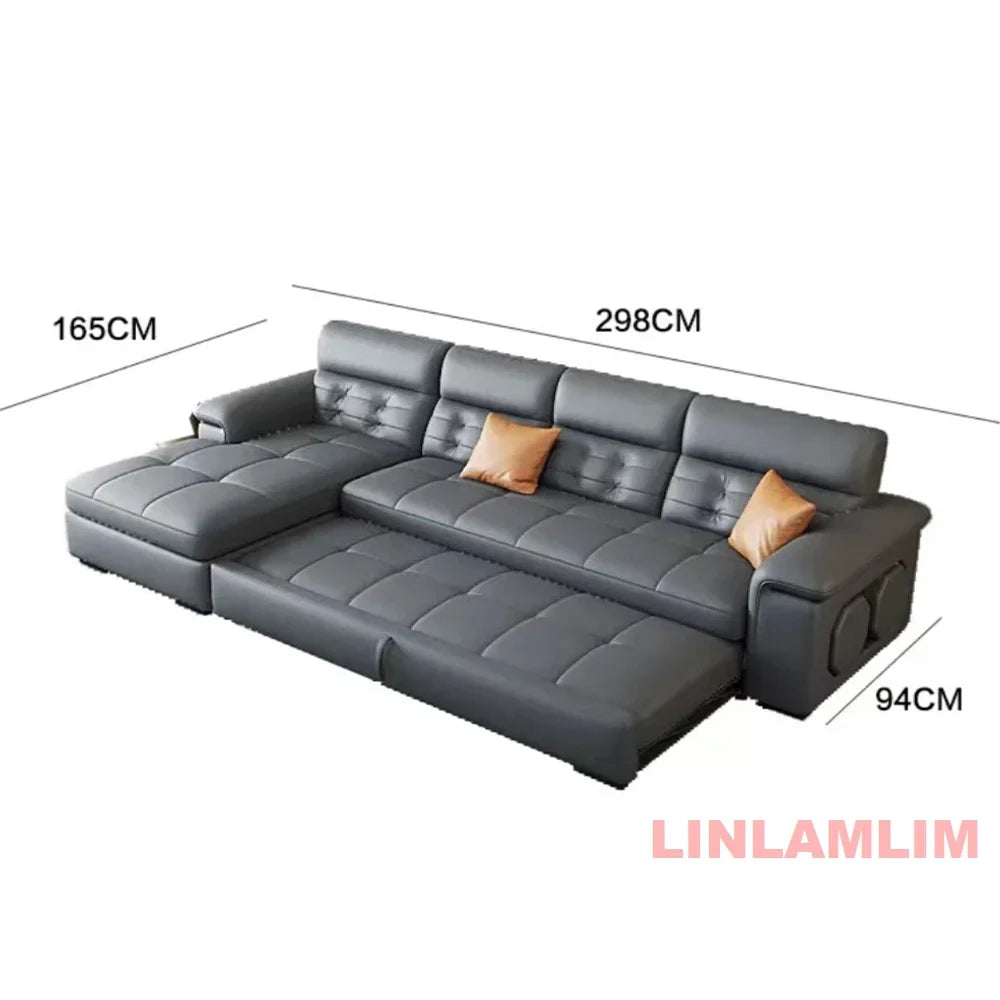 MINGDIBAO Sectional Sofa Bed with Storage, Genuine Leather Reclining Couch, Space-Saving Convertible Sleeper Sofa in Living Room