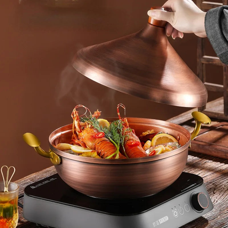 Hot Pot Pure Copper Moroccan Tagi Pot,Southeast Asian Soup Pot,Tom Yin Gong Hot Pots for Cooking,Thai Characteristics Tablewares