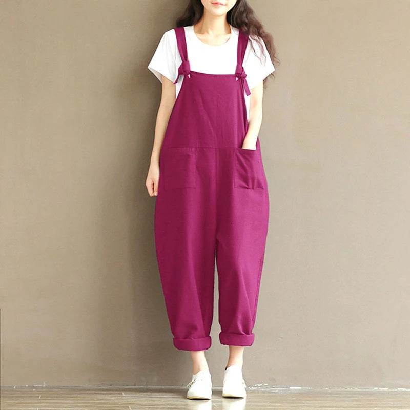 Women Strap Loose Jumpsuit Summer Casual Dungarees Pants Sleeveless Oversized Romper Baggy Overalls Jumpsuit - AIAZ