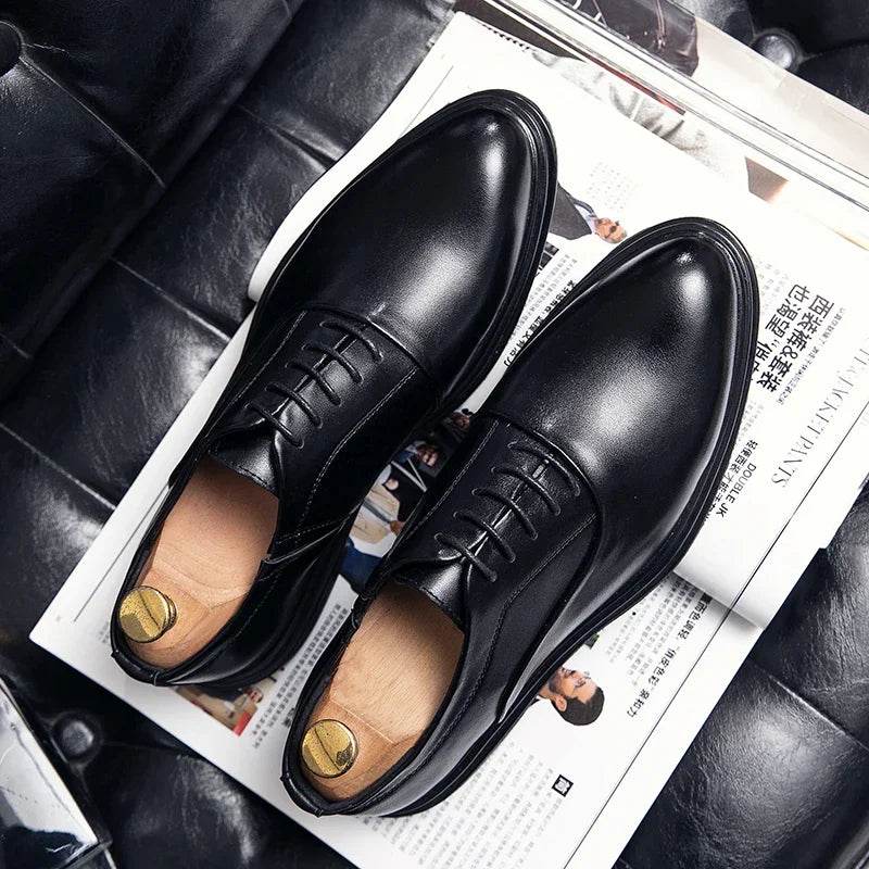 Business Formal Leather Shoes Men's Casual with Suit Low Top Solid Wedding Shoes Color Fashion Oxford Shoes Pointed Office - AIAZ